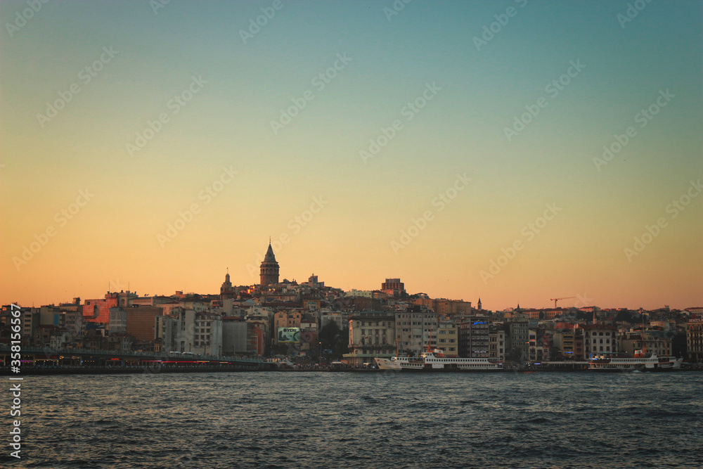 Colorful image formed by sunset in galata tower
