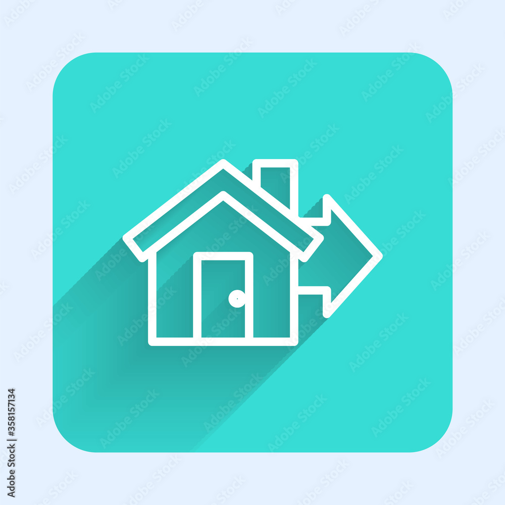 White line Sale house icon isolated with long shadow. Buy house concept. Home loan concept, rent, buying a property. Green square button. Vector Illustration White line Sale house icon isolated with long shadow. Buy house concept. Home loan concept, rent, buying a property. Green square button. Vector Illustration