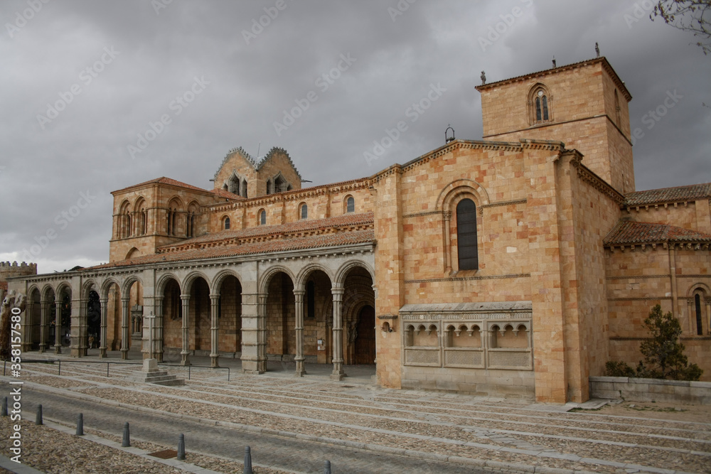 Basilica de San Vicente church in Ávila, Spain. It is one of the best examples of Romanesque architecture in the country.