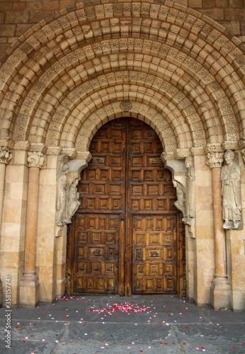 Door of the Basilica de San Vicente church in Ávila, Spain. It is one of the best examples of Romanesque architecture in the country.