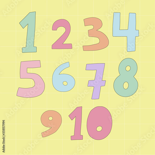 Children's numbers vector illustration on a yellow background in a cage