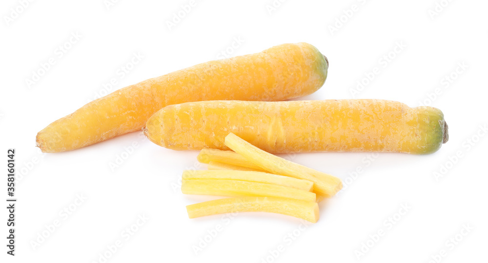 Fresh raw yellow carrots isolated on white Fresh raw yellow carrots isolated on white