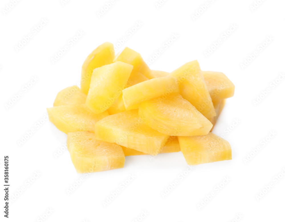 Slices of raw yellow carrot isolated on white Slices of raw yellow carrot isolated on white