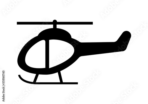 Icono negro de un helicóptero en fondo blanco.