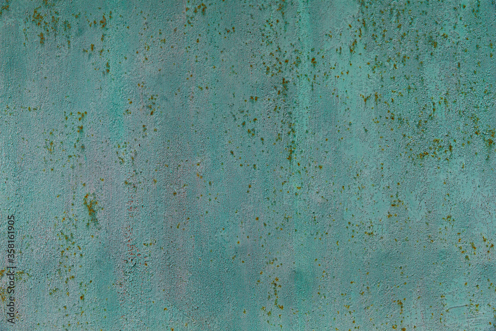 Green aged peeling flaking cracked background.