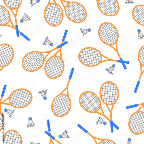 Seamless pattern with badminton rackets and shuttlecocks