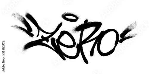 Sprayed zero font with overspray in black over white. Vector illustration.