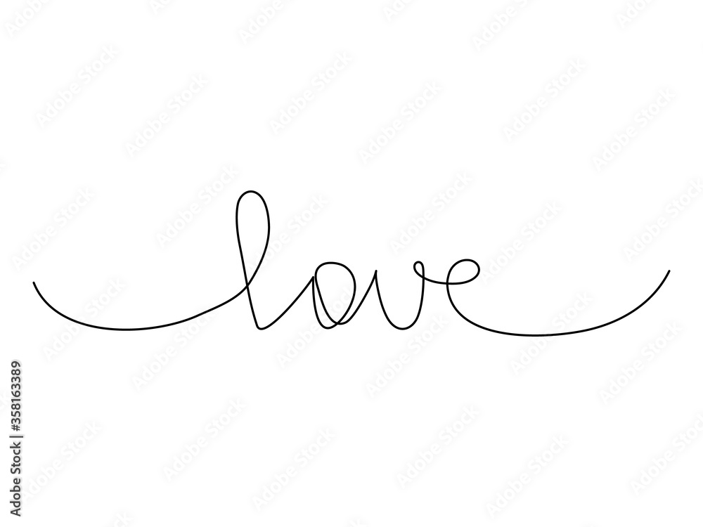 Continuous line drawing word love. Line art vector illustration isolated on white Continuous line drawing word love. Line art vector illustration isolated on white