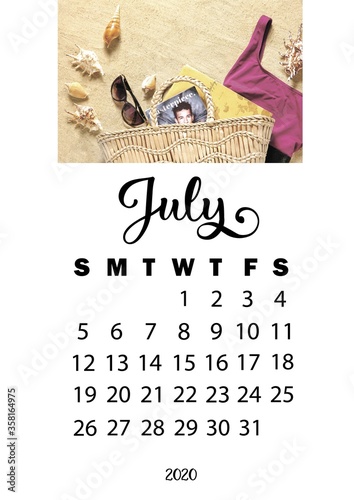 Design of July 2020 calendar