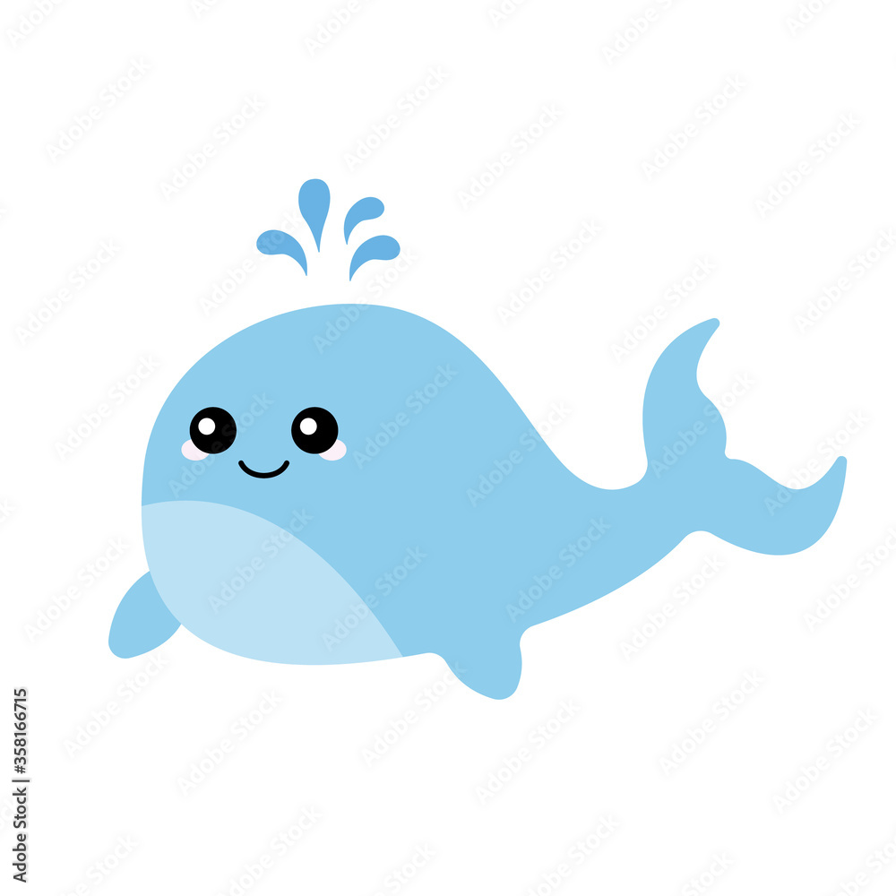 Vector illustration of a whale with a cute face. Simple, flat, kawaii style. Vector illustration of a whale with a cute face. Simple, flat, kawaii style.