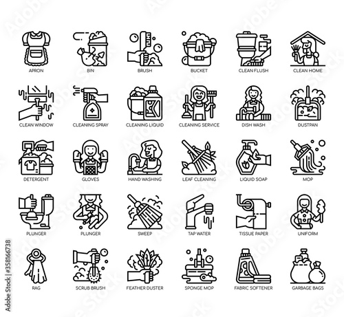 Set of cleaning thin line and pixel perfect icons for any web and app project.