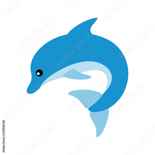 Vector illustration of a dolphin with a cute face. Simple  flat  kawaii style.