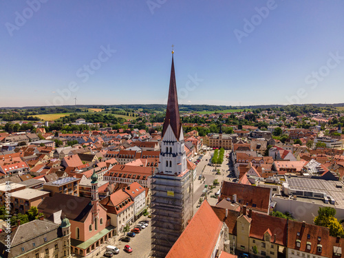 Bavarian City Center view from Top during summer with blue sky background