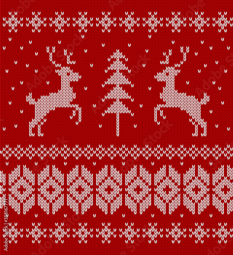 Christmas ornament: Sweater with deers knitted seamless.