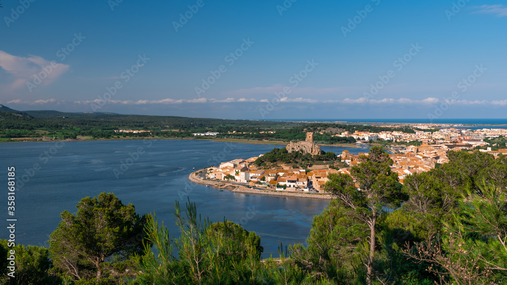 The medieval village of Gruissan at the edge of the Mediterranean in France in the Aude