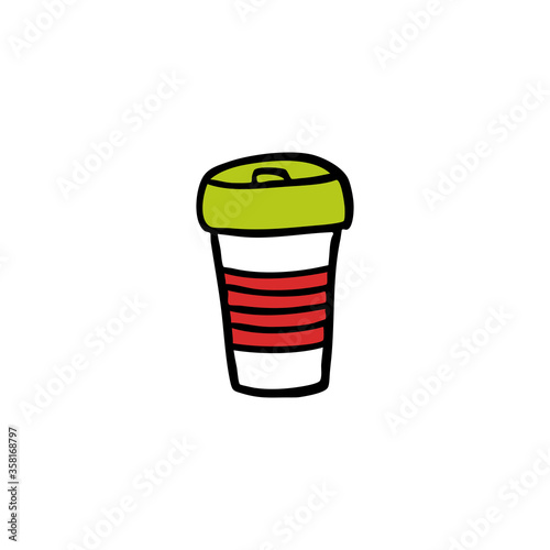 take away coffee cup doodle icon, vector hand draw illustration