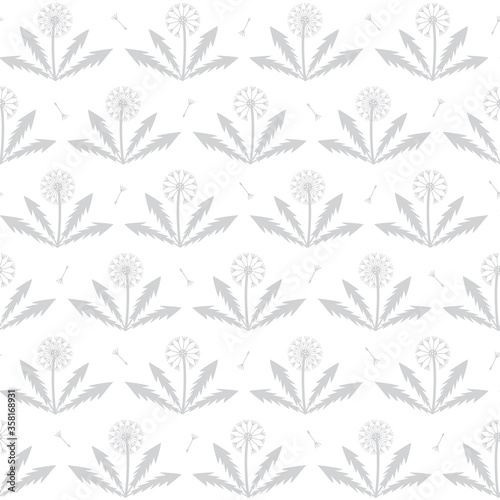 Monochrome seamless pattern with dandelions