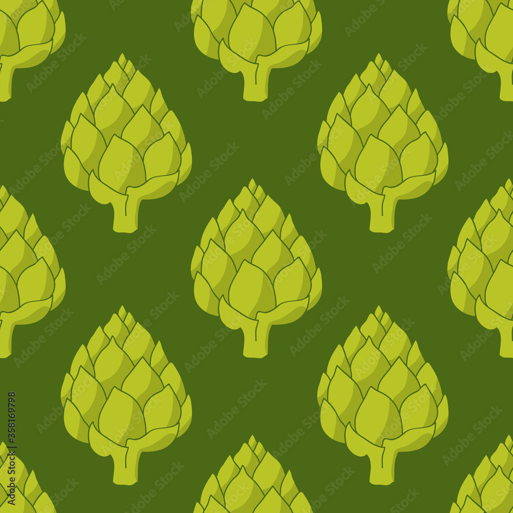 Fototapeta premium artichoke seamless doodle pattern, vector hand draw illustration