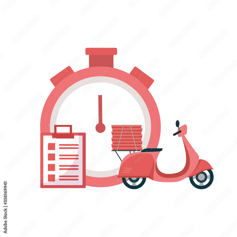 Obraz premium Delivery motorcycle chronometer and document vector design