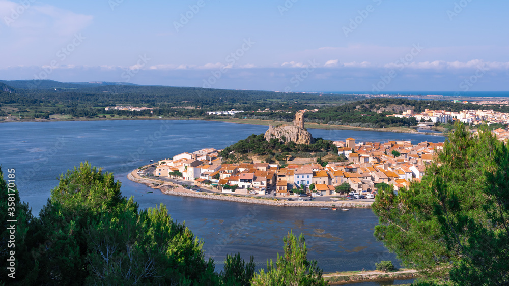 The medieval village of Gruissan at the edge of the Mediterranean in France in the Aude