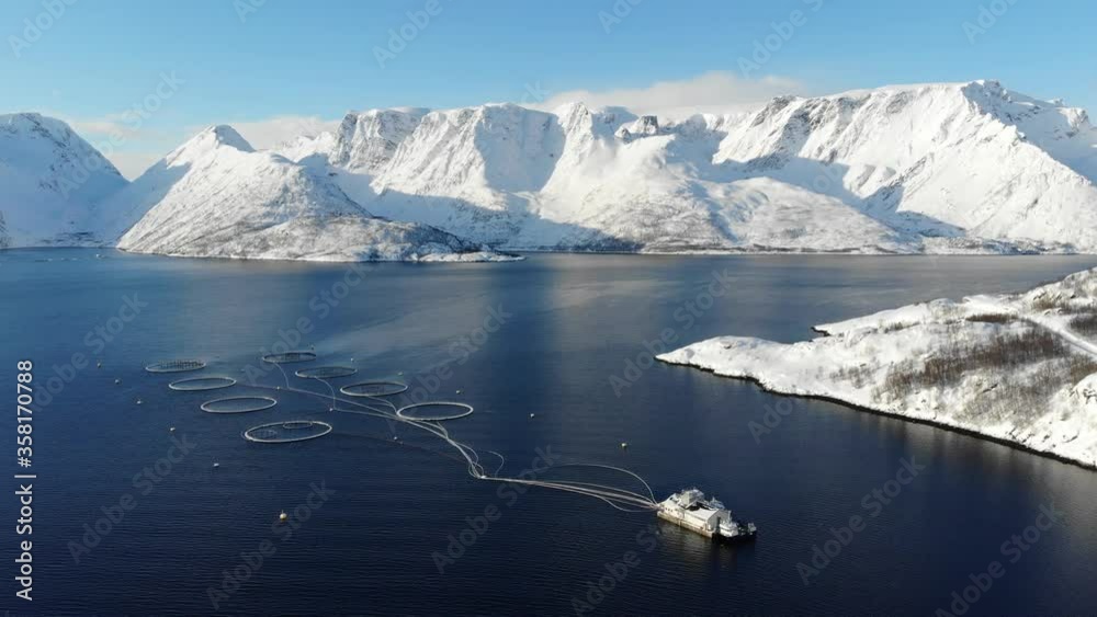 Salmon farm, Varangerhalvoya, Soroya, Norway