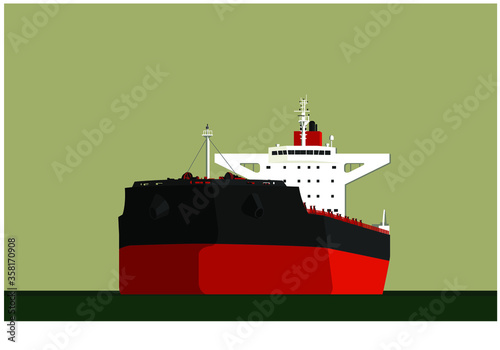 A big tanker. Big ship in the open sea. Oil tanker. Supertanker. Vector image for illustration.