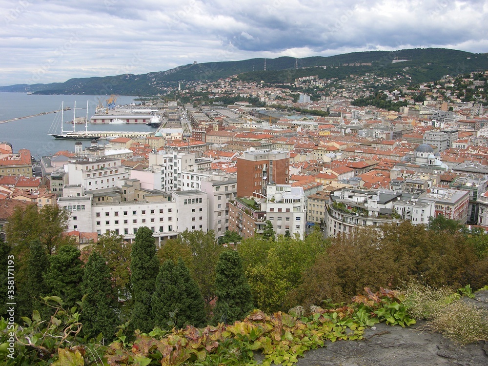 Trieste, Italy, View from San Giusto Hill with City and Gulf of Trieste