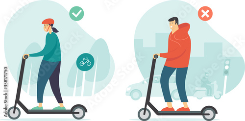 How to use an eco electric scooter properly. Safety regulations. Safe riding on e-scooters.