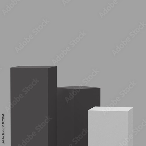 3d gray and white black cubes square podium minimal studio background. Abstract 3d geometric shape object illustration render.Display for product business online. © Mama pig