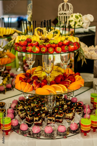 Fruit slicing at the wedding buffet