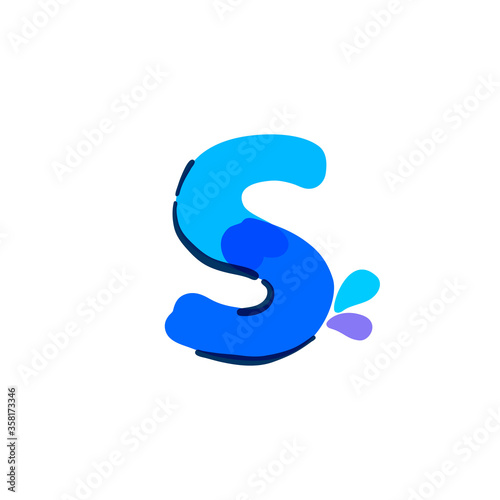 S letter logo with water drops and waves. Handwritten with a felt-tip pen.