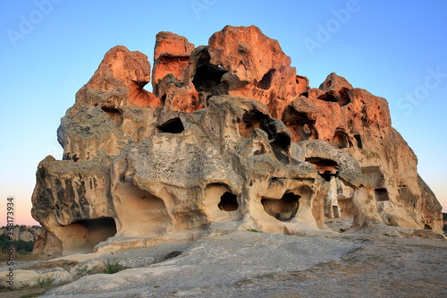 Historic ancient Phrygian (Phrygian, Gordion) valley, living areas carved into the rocks. Yazilikaya Phrygian Valley and is a popular tourist region in Eskisehir, Turkey.