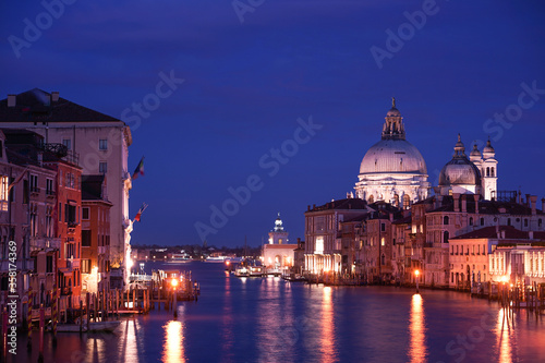 View from the famous Ponte dell'Accademia in Venice at night with the Canal Grande