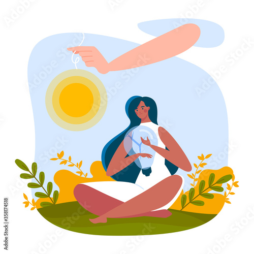 Concept woman depression, unhappy sitting look, suffering loneliness, Isolated on white, design, flat style vector illustration. Girl sad, opportunity to be alone, psychology solitude people.