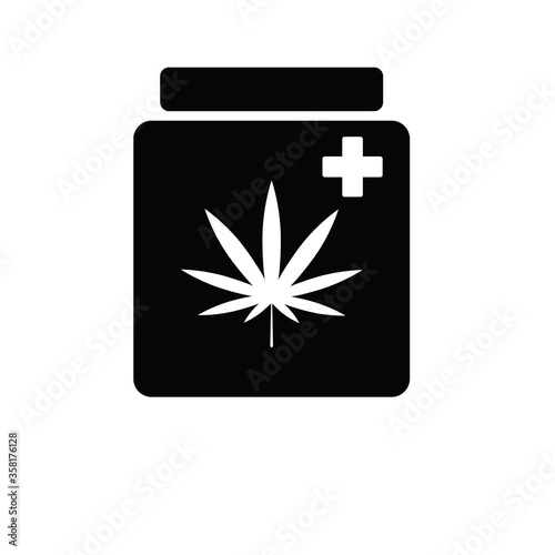 medicine bottle with medical marijuana or cannabis leaf 