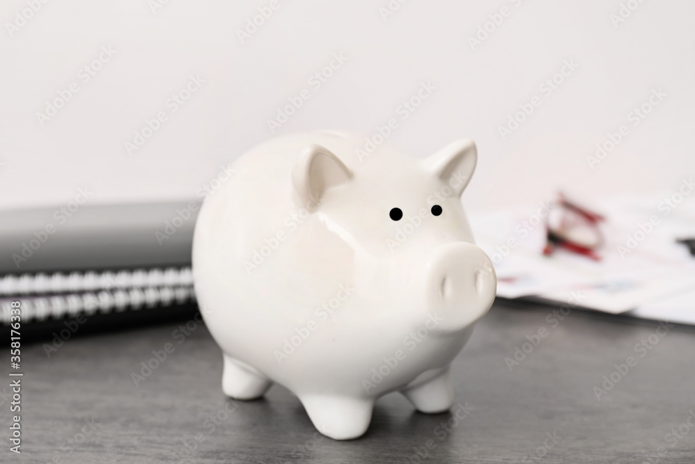 Piggy bank on office table Piggy bank on office table