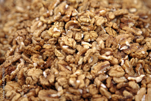 Dry walnut kernels in the stock