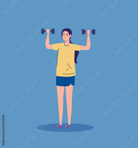 woman with weights, heavy equipment, sport and leisure vector illustration design
