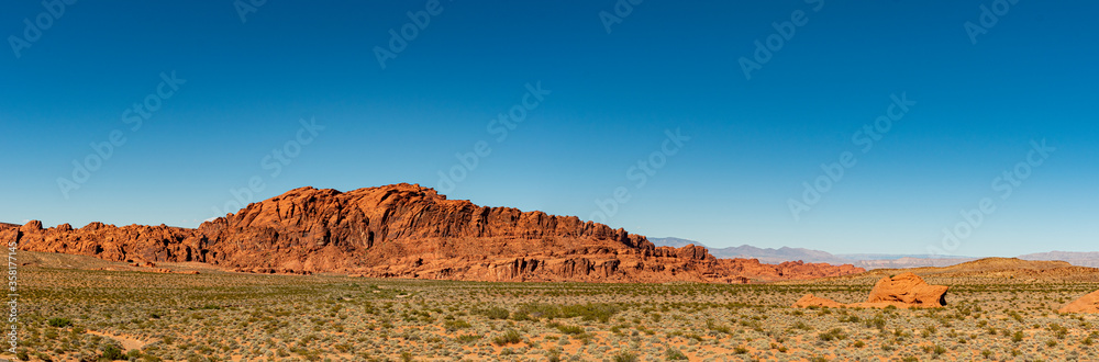 Panorama of the red rocks in Valley of Fire, Nevada