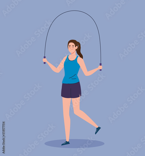 woman jumping rope, sport recreation exercise vector illustration design