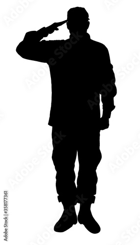 Obraz na plátně Silhouette of soldier in uniform on white background