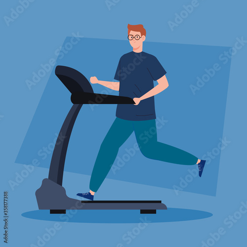 sport, man running on treadmill, sport person at the electrical training machine vector illustration design