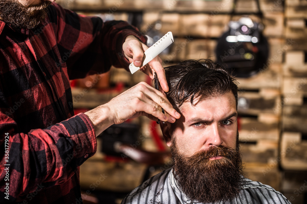 Barber scissors, barber shop. Vintage shaving. Man