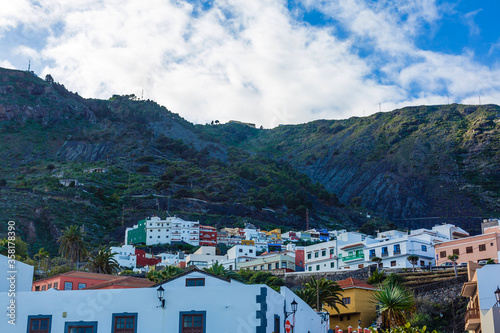 Aerial view of Garachico village on the coast of Atlantic ocean in Tenerife island of Spain © Angelov