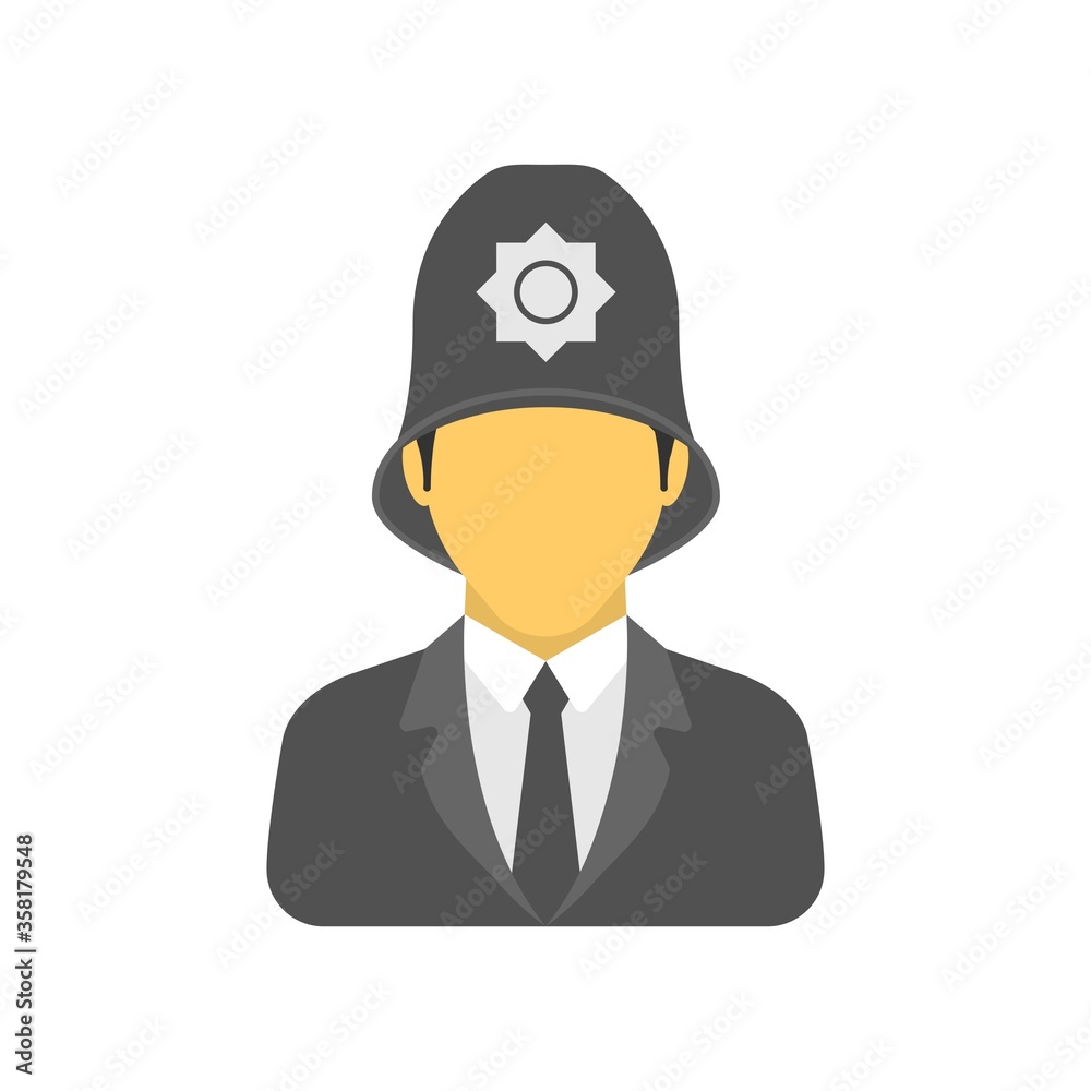 Policeman icon in flat design style. Police officer symbol. Law enforcement sign.