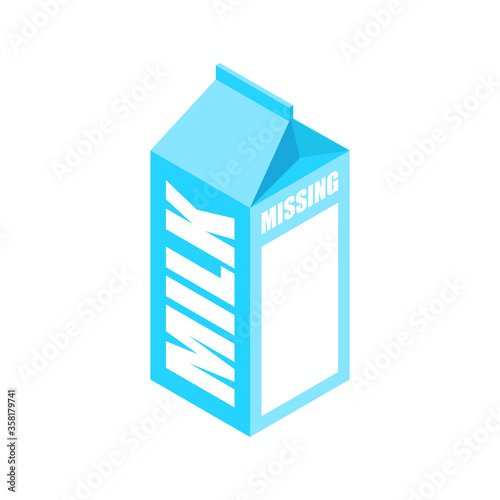 Milk box template missing. Search for missing people on milk packaging mocap and space for your picture. vector illustration