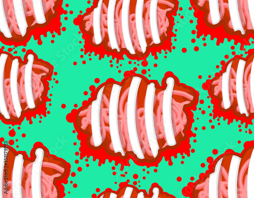 Belly zombie pattern seamless. ribs and guts Internal organs of zombie background