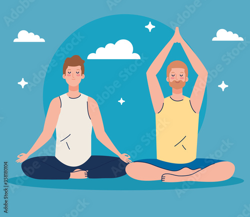 men meditating, concept for yoga, meditation, relax, healthy lifestyle vector illustration design