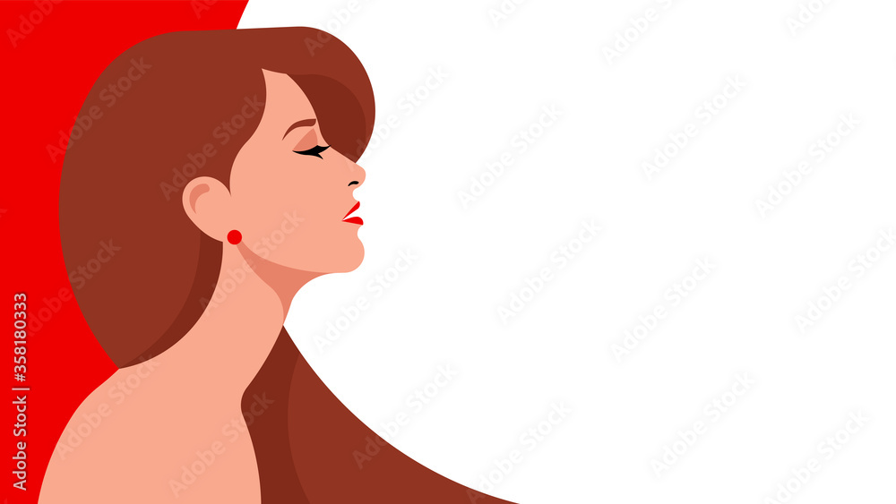 Beautiful elegant woman. Close-up portrait of a elegant lady with long hair. Vector illustration.