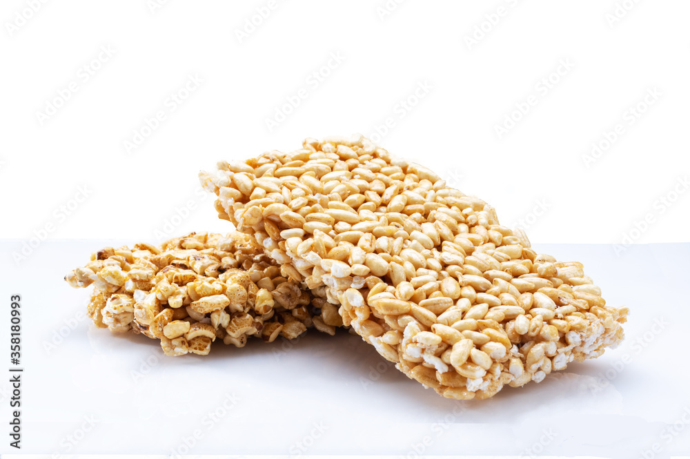 Sweets made from popped rice. Rice flakes. Sweets made from popped rice. Rice flakes.